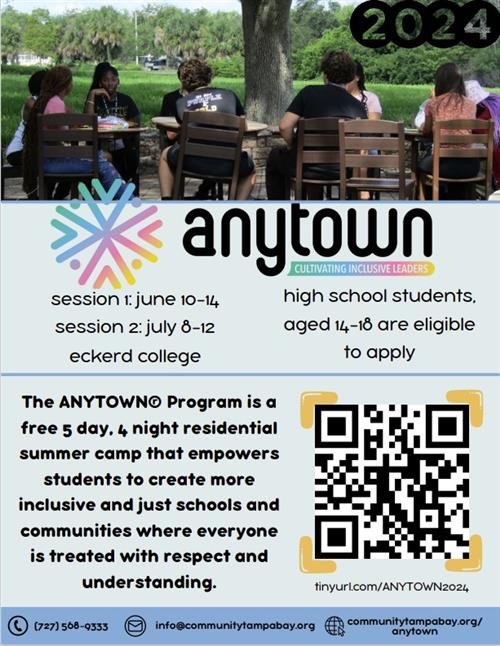 Anytown cultivating inclusive leaders June 10-14 or July 8-12 at Eckerd College info@communitytampabay.org